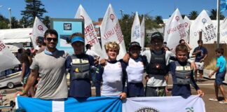Gustavo Glimm da flotilha Minuano de Optimist está em primeiro lugar na Regata W...