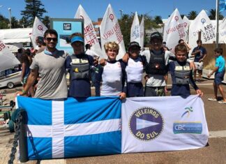 Gustavo Glimm da flotilha Minuano de Optimist está em primeiro lugar na Regata W...