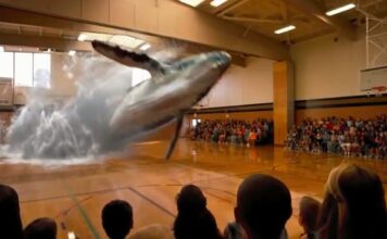 Projeção holográfica de uma baleia