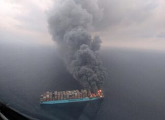 A  container ship with 27 crew members on the Singapore-flagged Maersk Honam inc...