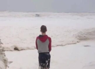 Thick sea foam, as seen in the video, is a rare phenomenon that can occur after ...