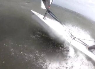 a RS Sailing Aero blast in gusts of 40 knots a RS Sailing Aero blast in gusts of 40 knots