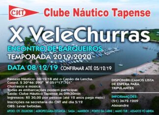 Clube Náutico Tapense promove o Velechurrasco em 08/12/19
