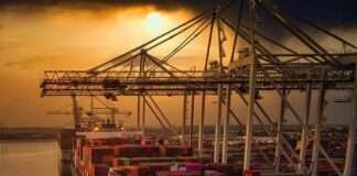 Container Ship docked at Southampton Port. 
 Credits: DroneAperture
