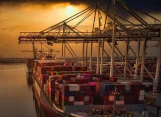 Container Ship docked at Southampton Port. 
 Credits: DroneAperture
