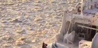  a Crew Breaking Ice on a Frozen Ship