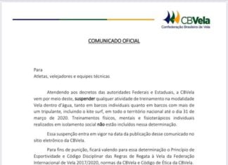 Suspensão das atividades de Vela
