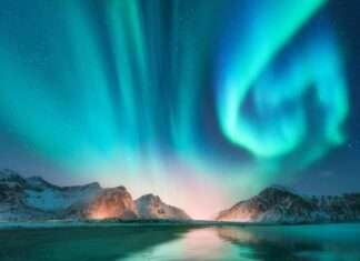 Aurora borealis in Lofoten islands, Norway
