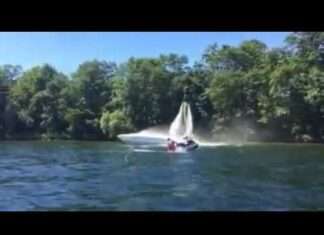 Flyboard extinguishes boat fire