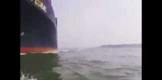 JET SKIER ALMOST GETS SUCKED UNDER CONTAINER SHIP!