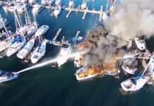 FIRE BOAT BURNING IN THE PORT FIRE BOAT BURNING IN THE PORT