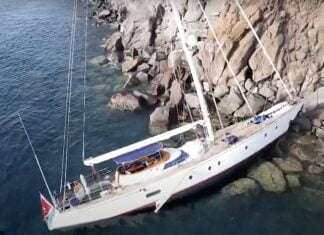 Perini Navi sailing yacht Malizia shipwrecked on Stromboli Perini Navi sailing yacht Malizia shipwrecked on Stromboli