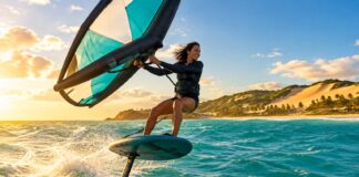 Gostoso Wingfoil Cup 2026: Kauli Seadi passa o bastão no vento do RN Atleta de wingfoil competindo com vento forte no litoral do Rio Grande do Norte