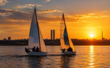 Dois Veleiros Disputando Um Match Race No Lago Paranoá, Em Brasília