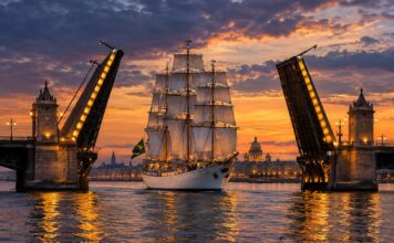 Navio-Escola Brasil Passando Sob A Tower Bridge Em Londres Ao Entardecer
