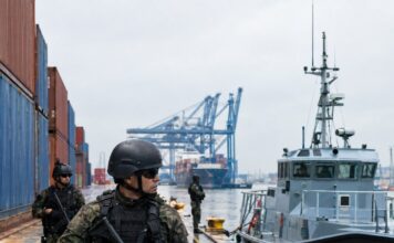 Porto De Imbituba Simula Invasão Em Exercício Deportex Realistic Editorial Photo Style Image Of A Brazilian Navy Security Exercise At A Commercial Port: Soldiers In Tactical G…