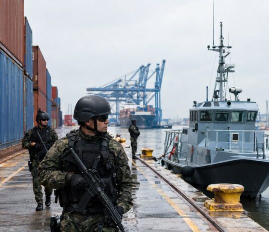 Porto De Imbituba Simula Invasão Em Exercício Deportex Realistic Editorial Photo Style Image Of A Brazilian Navy Security Exercise At A Commercial Port: Soldiers In Tactical G…