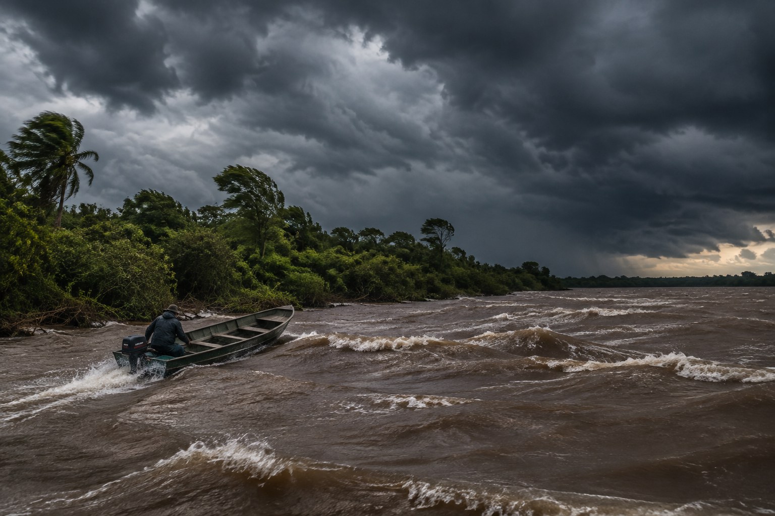 Naufrágio No Rio Paraguai: Temporal Expõe Riscos Da Navegação Em Corumbá 1 Temporal Com Vento Forte Sobre O Rio Paraguai No Pantanal, Em Corumbá